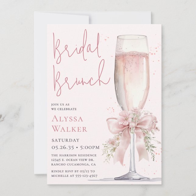 Bridal Brunch Pink Champagne Glass Invitation (Front)