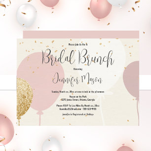 Bridal Brunch, Pink, Gold, Balloon Bridal Shower Invitation