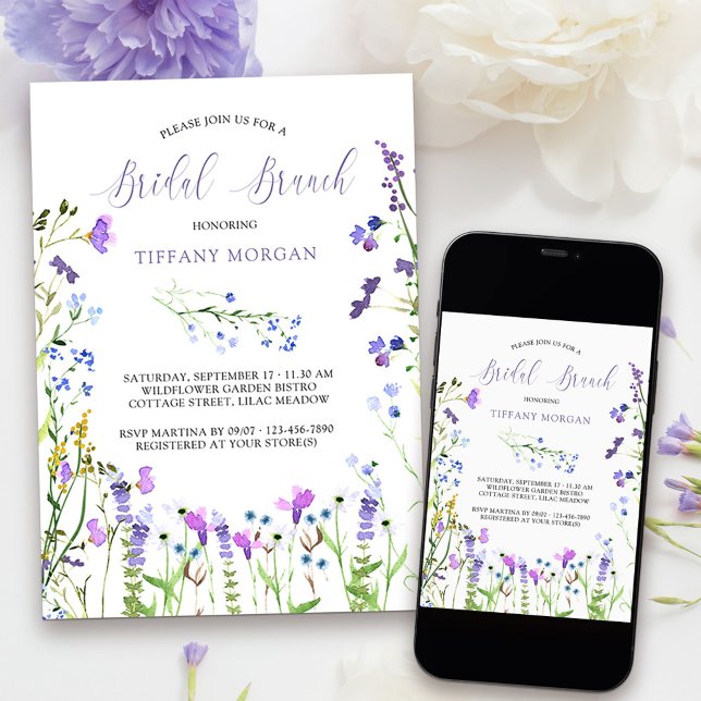 Bridal Brunch Purple Wildflower Dainty Floral Invitation (Bridal Brunch Invitation from my Purple Wildflower Collection. 
)