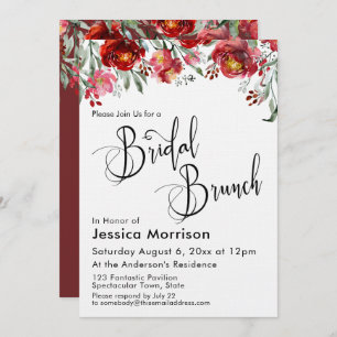 Bridal Brunch Typography Burgundy Red Floral Invitation