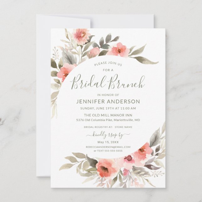 Bridal Brunch Watercolor Blush Rose Wreath Invitation (Front)