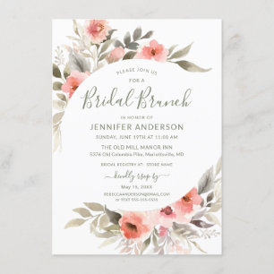 Bridal Brunch Watercolor Blush Rose Wreath Invitation