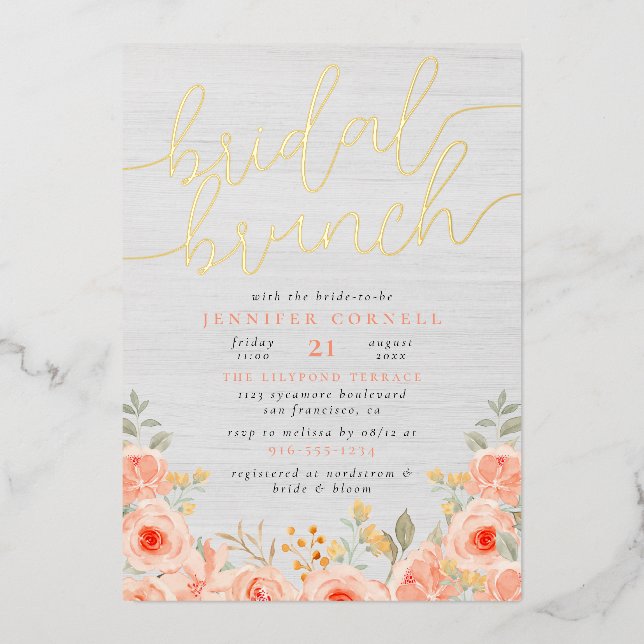 Bridal Brunch | Watercolor Rose & Chic Script Real (Front)