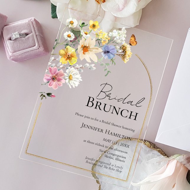  Bridal Brunch | Wildflower Boho Bridal Shower Acrylic Invitations (Creator Uploaded)