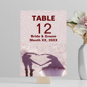 Bridal Couple Silhouette Heart in Sand Wedding Table Number