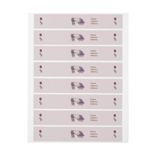 Bridal Couple Silhouette Heart in Sand Wedding Wraparound Address Label (Sheet)