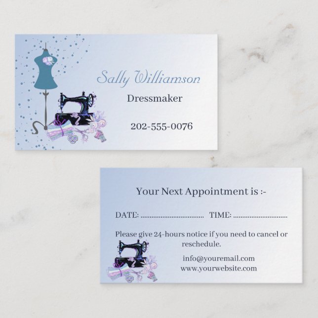 Bridal Dress Alterations Blue Appointment Card (Front/Back)
