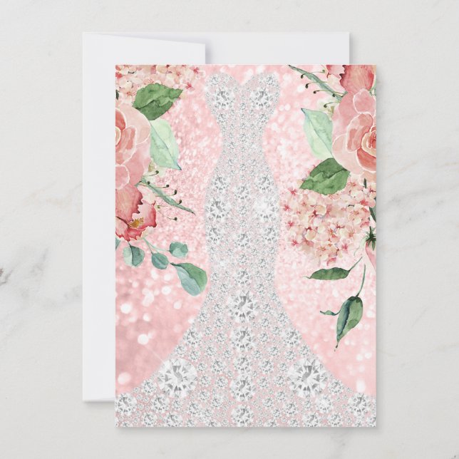 Bridal Dress Spark Rose Floral Pink Rose Florals Invitation (Back)