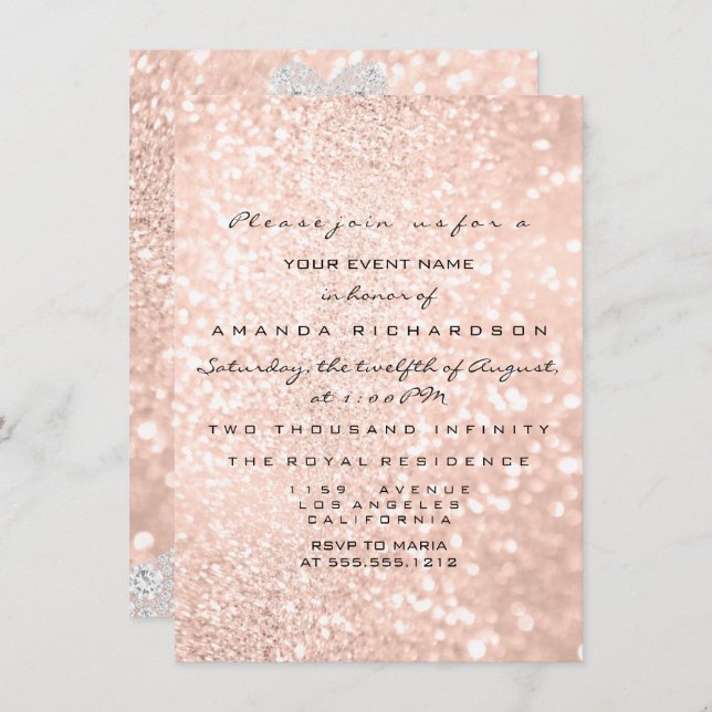 Bridal Dress Spark Rose VIP Blush Rose Diamond Invitation (Front/Back)