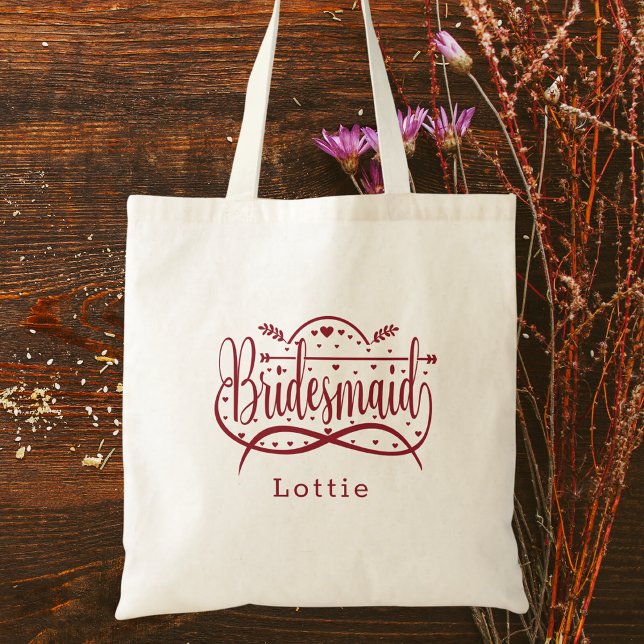 Bridal Favour Bridesmaid Simple Elegant Burgundy Tote Bag (Creator Uploaded)
