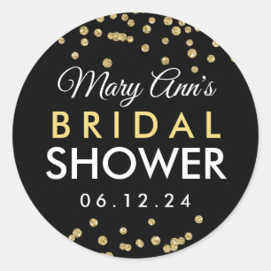 Bridal Favour Tag Gold Faux Glitter Confetti Black