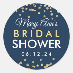 Bridal Favour Tag Gold Faux Glitter Confetti Navy