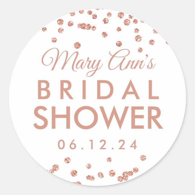 Bridal Favour Tag Rose Gold Glitter Confetti White (Front)
