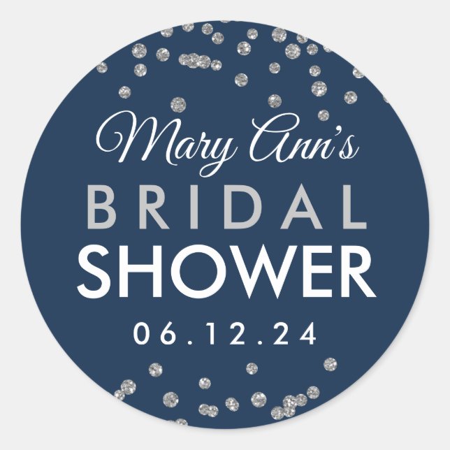 Bridal Favour Tag Silver Glitter Confetti Navy Blu (Front)