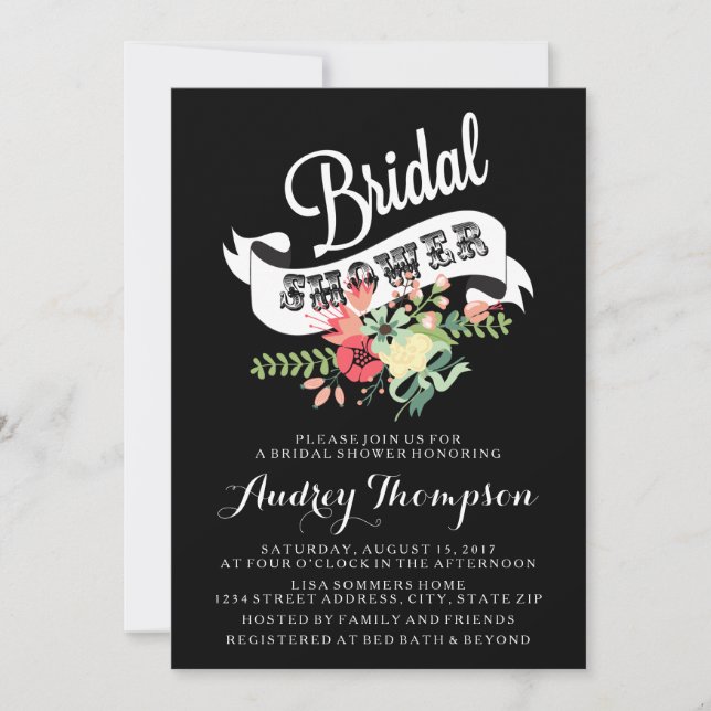 Bridal Floral Bouquet and Banner Shower Invitation (Front)