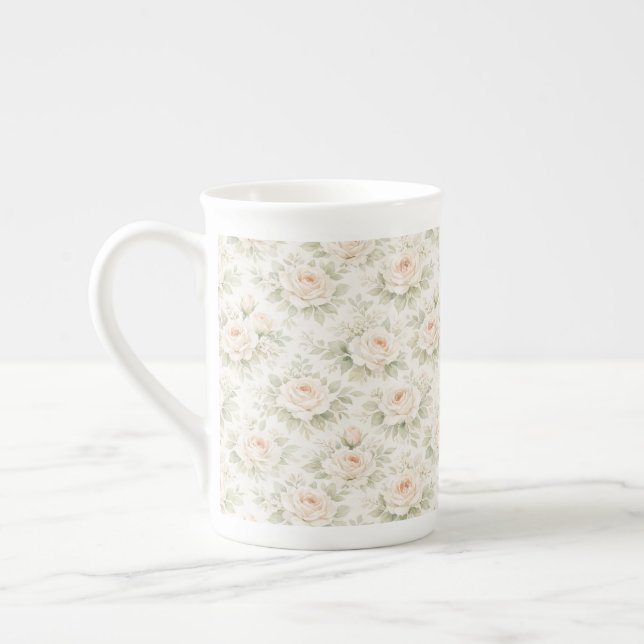 Bridal Floral Pattern Bone China Mug (Left)