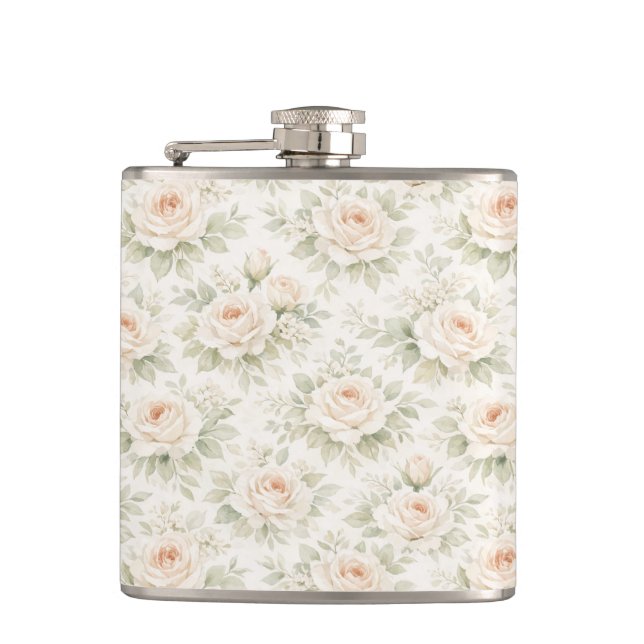 Bridal Floral Pattern Hip Flask (Front)
