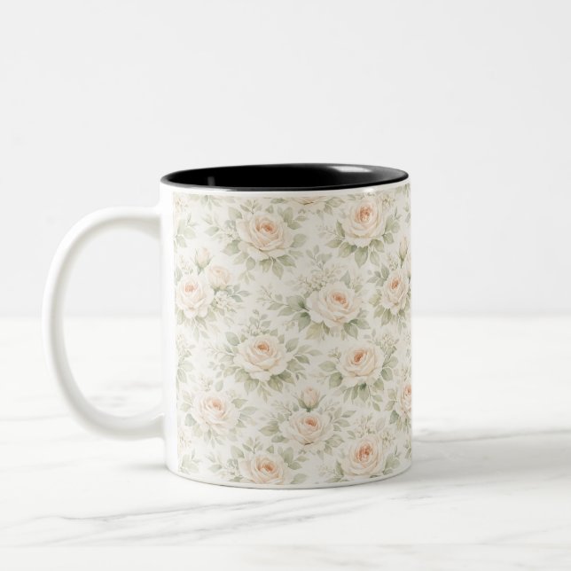 Bridal Floral Pattern Two-Tone Coffee Mug (Left)