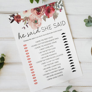 Bridal Game He Said She Said Red Blush Floral Rose