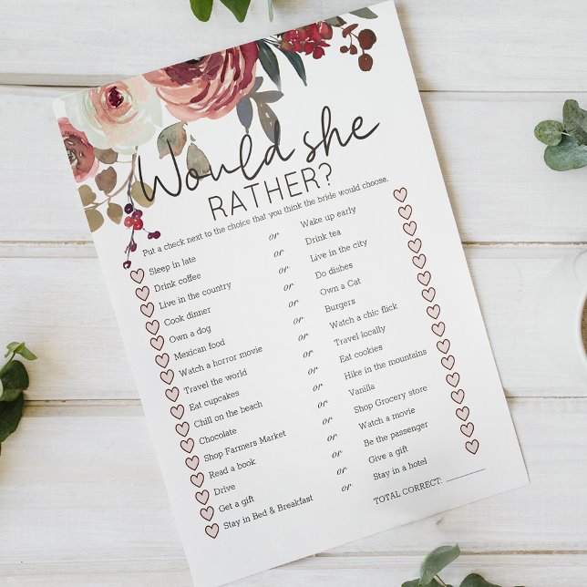 Bridal Game Would She Rather Red Blush Floral Rose (Creator Uploaded)