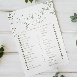 Bridal Game Would She Rather Sage Boho Flowers