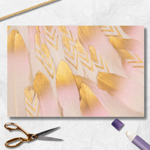 Bridal Gold Pink Arrow Feathers Tissue Paper