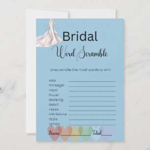 Bridal Gown Bridal Blue Word Scramble Game Invitation