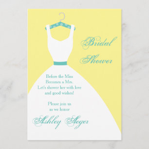 Bridal Gown on Hanger- Yellow, Pink & Blue Invitation