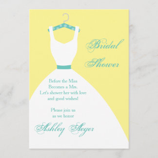 Bridal Gown on Hanger- Yellow, Pink & Blue Invitation