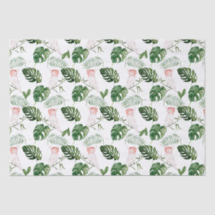 Bridal Green Watercolor Tropical Leaves Pink Bird Tissue Paper