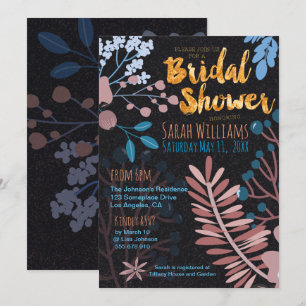 Bridal Invitation Big Floral Rose Pink & Blue