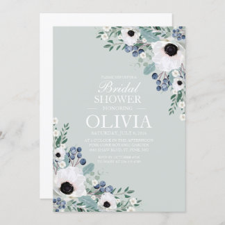 Bridal invitation white anemone sage green