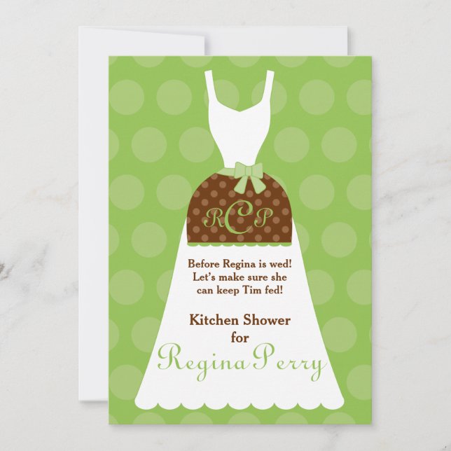 Bridal Kitchen Shower- Lime Apron Gown Invitation (Front)
