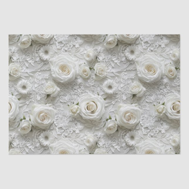 Bridal Lace And White Roses Tissue Paper (Front)