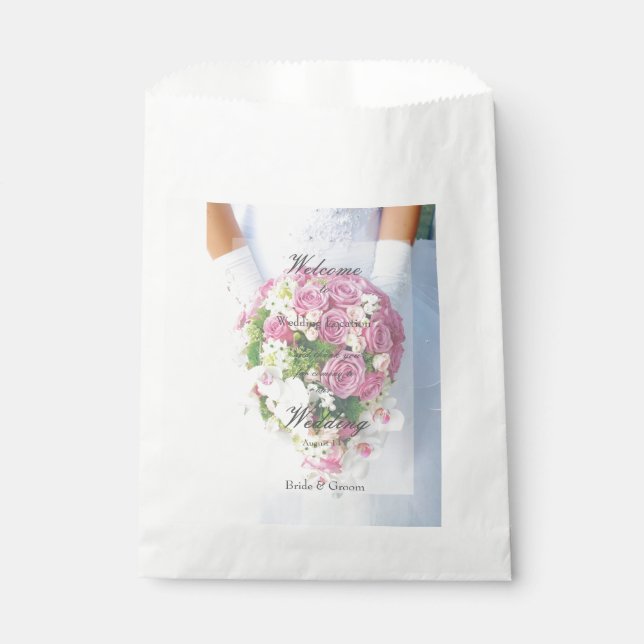 Bridal lace flower bouquet editable wedding favour bag (Front)