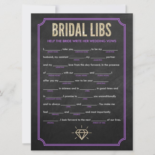Bridal Libs Bachelorette Party Game Card (purple) (Front)