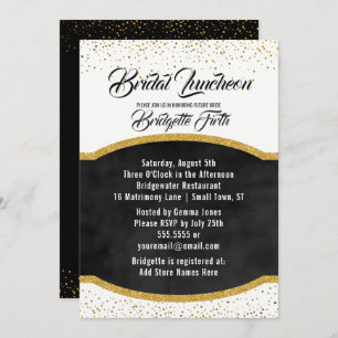 Bridal Luncheon   Black Gold Glitter Bridal Shower Invitation