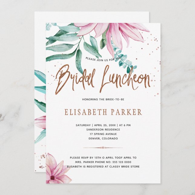 Bridal luncheon blush pink copper bridal shower invitation (Front/Back)
