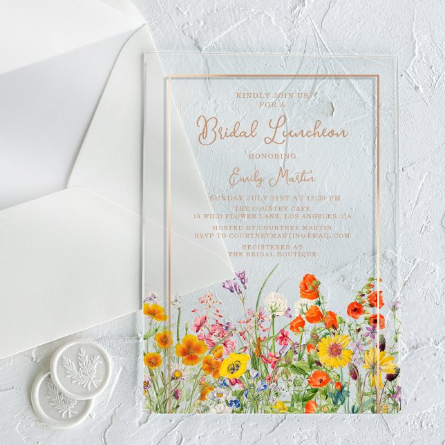 Bridal Luncheon Boho Wild Flowers Bridal Shower  Acrylic Invitations (Creator Uploaded)