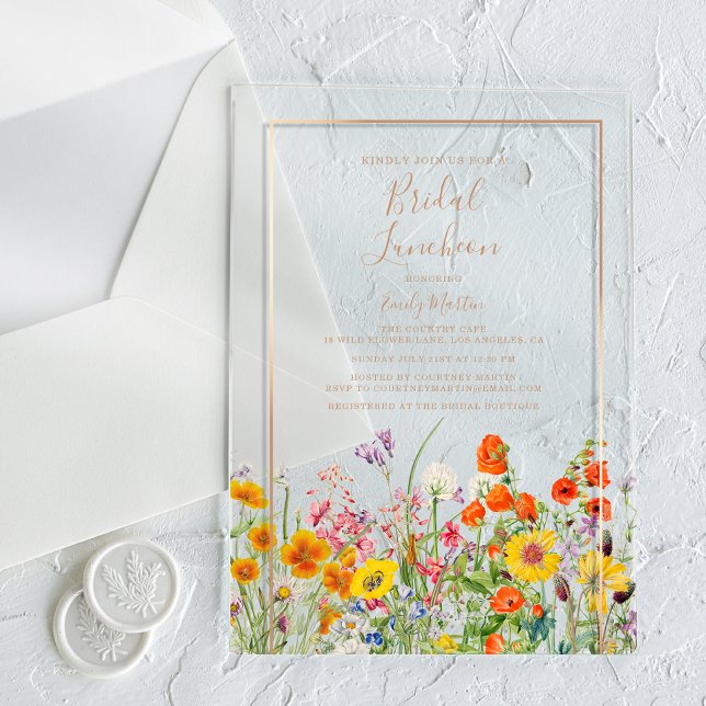 Bridal Luncheon Boho Wild Flowers Bridal Shower  Acrylic Invitations (Creator Uploaded)