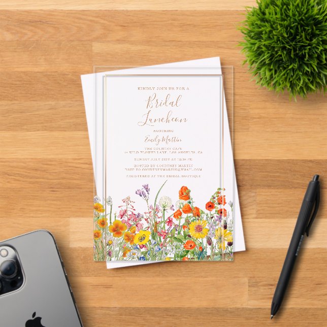 Bridal Luncheon Boho Wild Flowers Bridal Shower Acrylic Invitations (Insitu (Invitation Card))