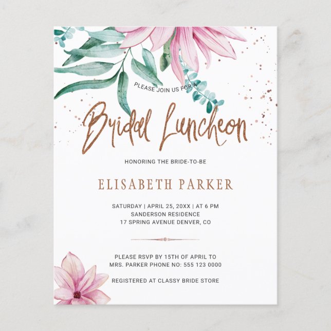 Bridal luncheon floral bridal shower invitation (Front)