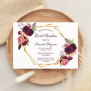Bridal Luncheon floral geometric white burgundy Invitation
