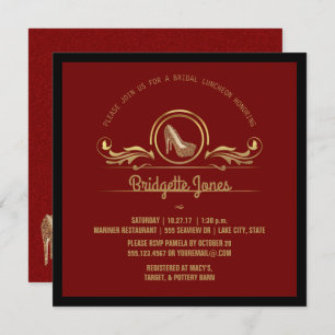 Bridal Luncheon Gold Red   Wedding Bridal Shower Invitation