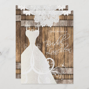 Bridal Luncheon in Rustic Wood and Lace Invitation