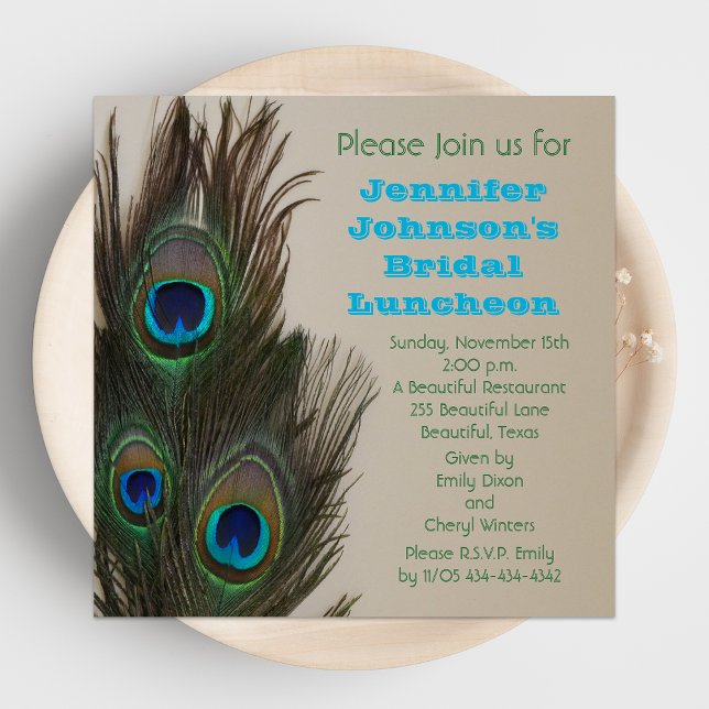 Bridal Luncheon Invitation -- Peacock Feathers (Creator Uploaded)