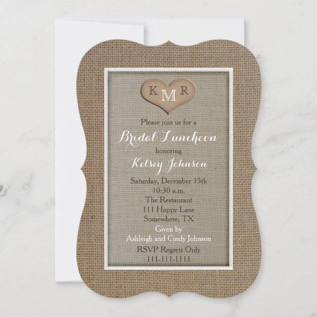 Bridal Luncheon Invitations - Burlap Look (Front)