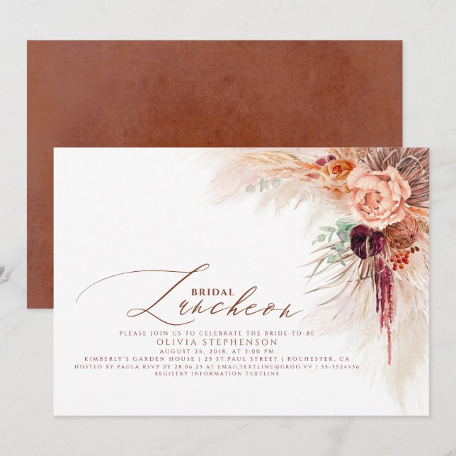 Bridal Luncheon Pampas Grass Terracotta Shower Invitation (Front/Back)
