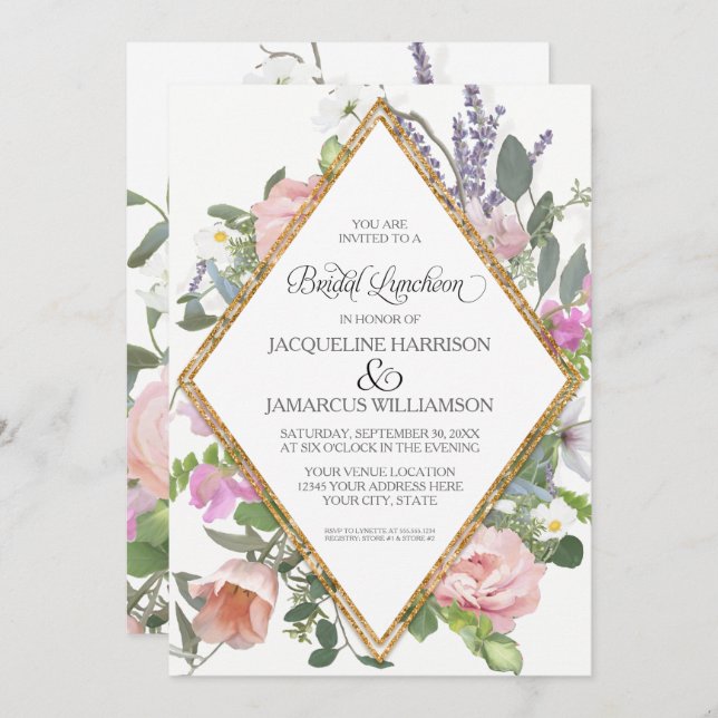 Bridal Luncheon Rose Gold Floral Elegant Romantic Invitation (Front/Back)
