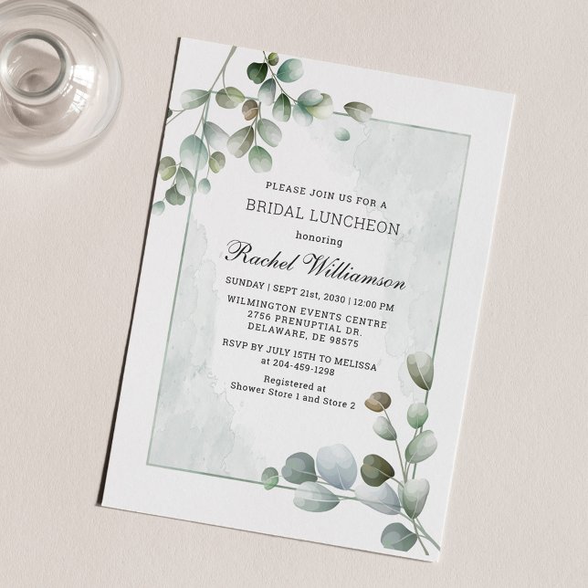 Bridal Luncheon Watercolor Eucalyptus Greenery Invitation (Watercolor Eucalyptus Greenery Foliage Bridal Shower Luncheon Invitation)